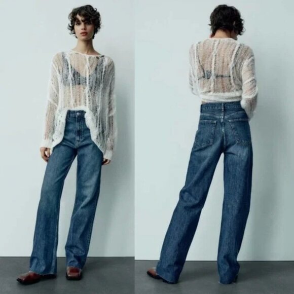 Zara High Rise Barrel Leg Long Medium Wash Jeans Size 8 / 30" - Picture 1 of 8
